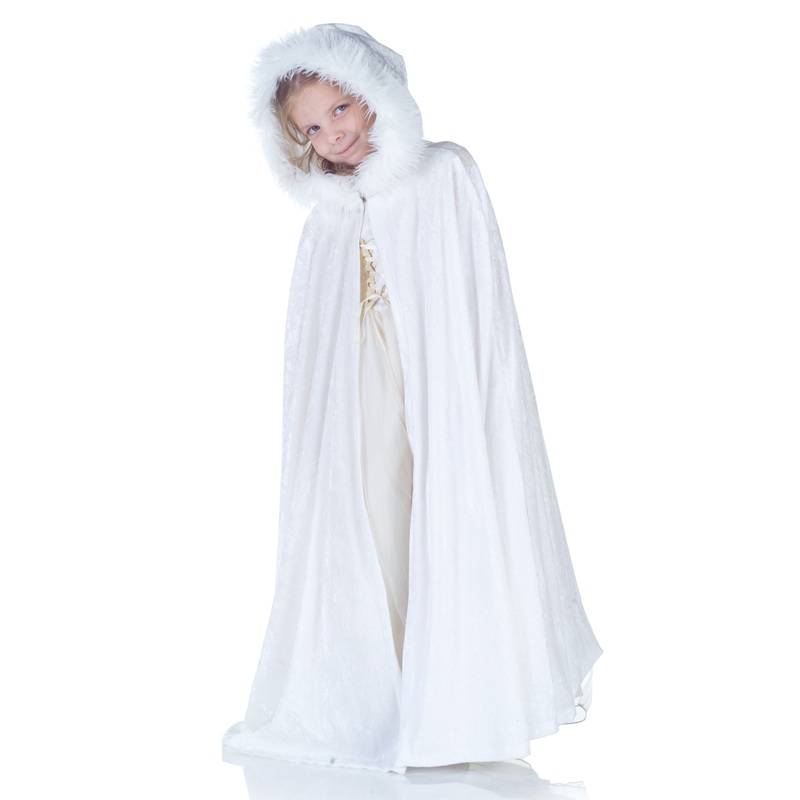 White Panne Costume Cape with Fur Trim One Size Fits Most