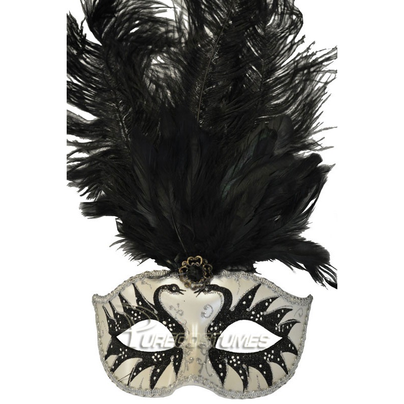 Colombina Swan Princess Feather Mask (Black)