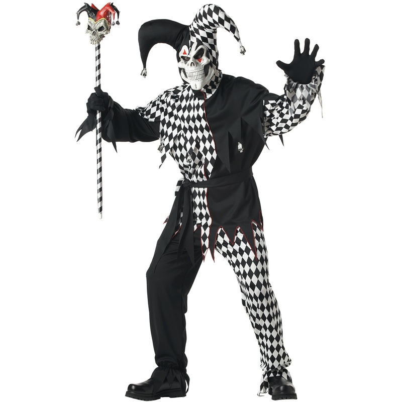 Evil Jester Adult Costume (Black/White) Small