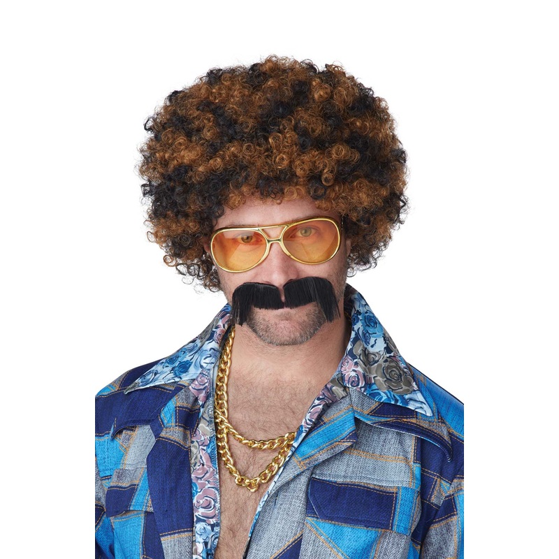 Disco Dirt Bag Wig & Moustache (Blonde/Brown)
