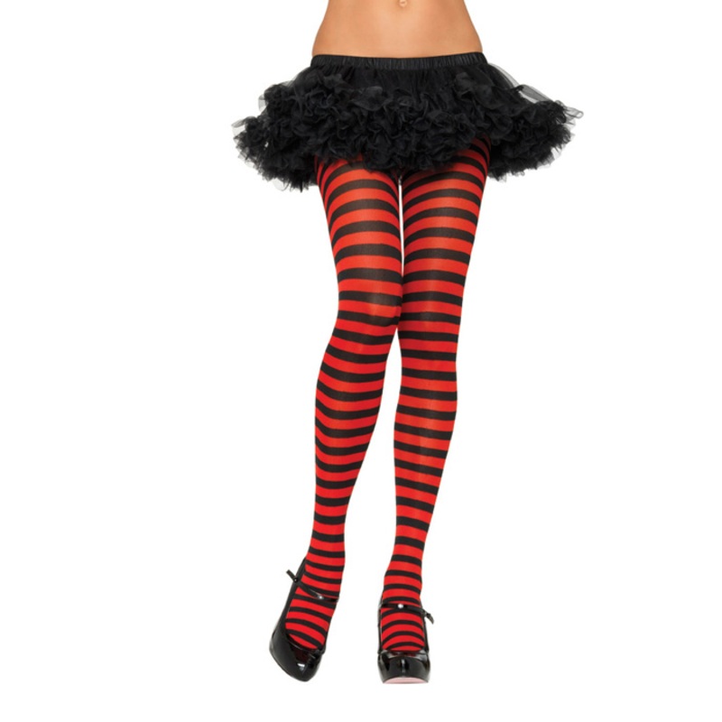 Plus Size Striped Nylon Tights Black/Purple