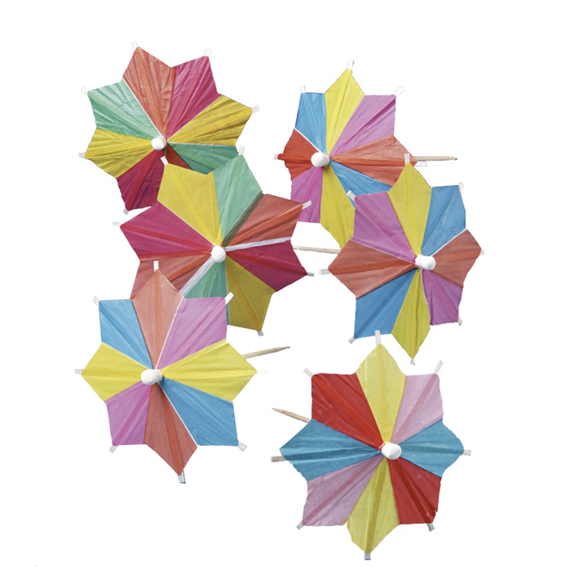 100 Tropical Star Paper Pointed Umbrellas 10cm