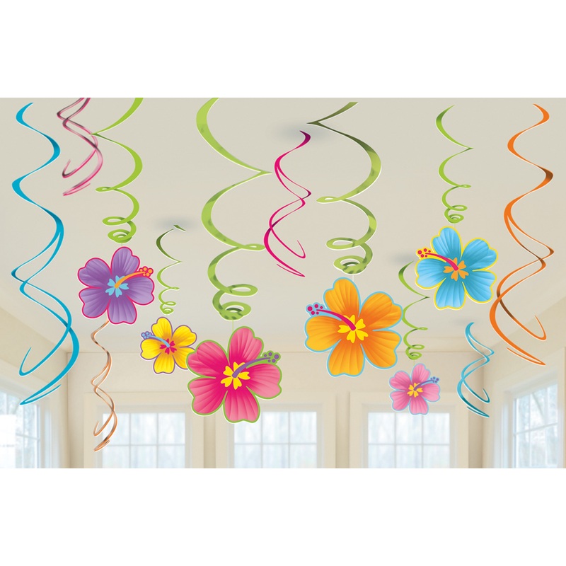 12 Luau Party Spiral Hangers 80 cm