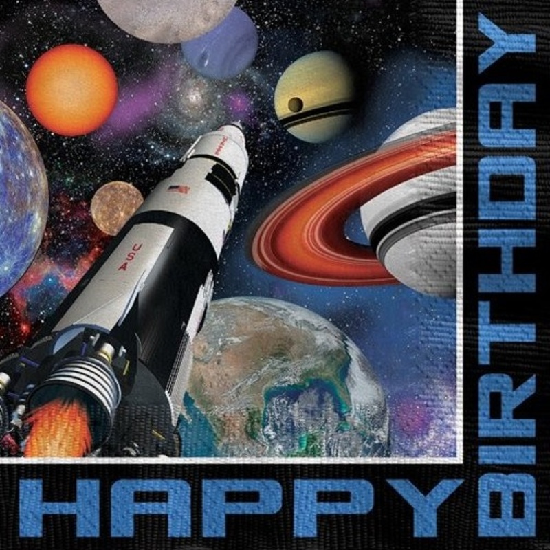 16 space birthday napkins 33cm