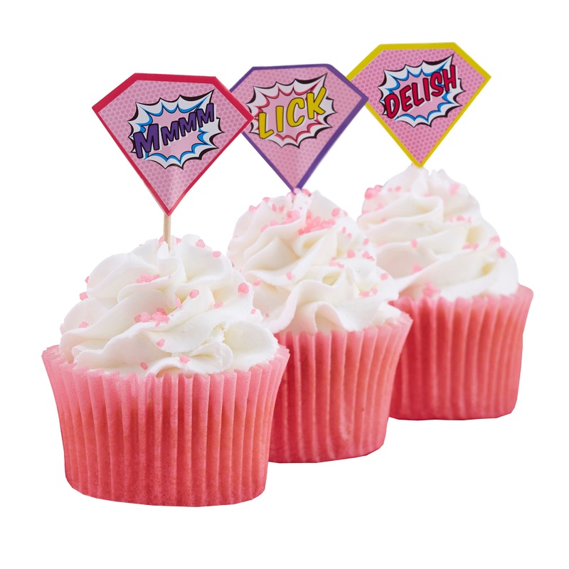 20 pink comic party pickers 7.5cm