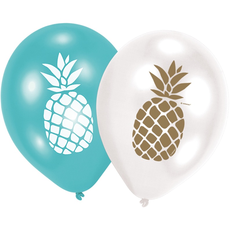 6 pineapple garden balloons 28cm