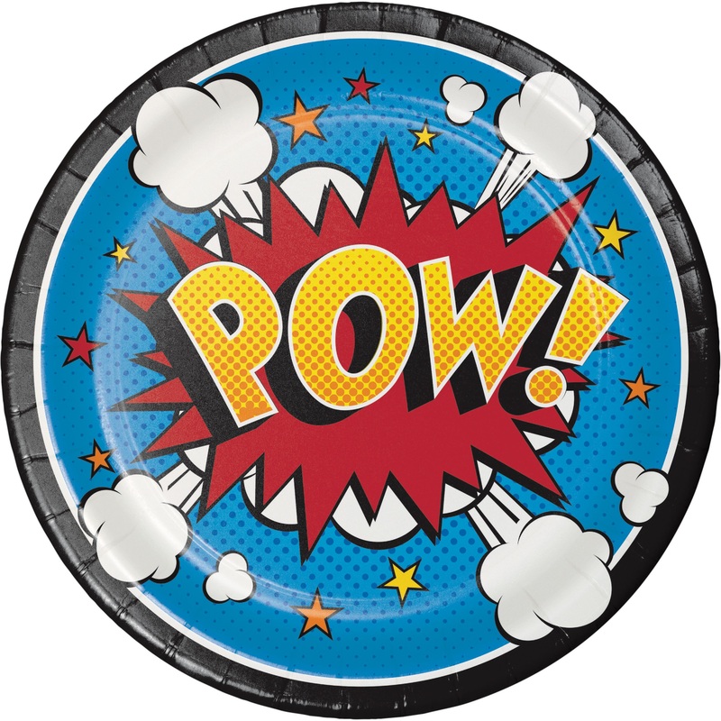 8 comic heroes paper plates 18cm