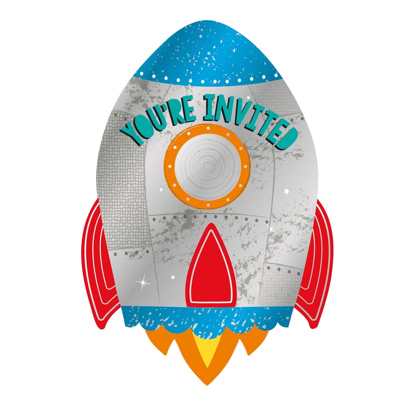 8 space party invitation cards