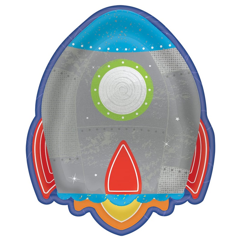 8 space party rocket plates 18cm