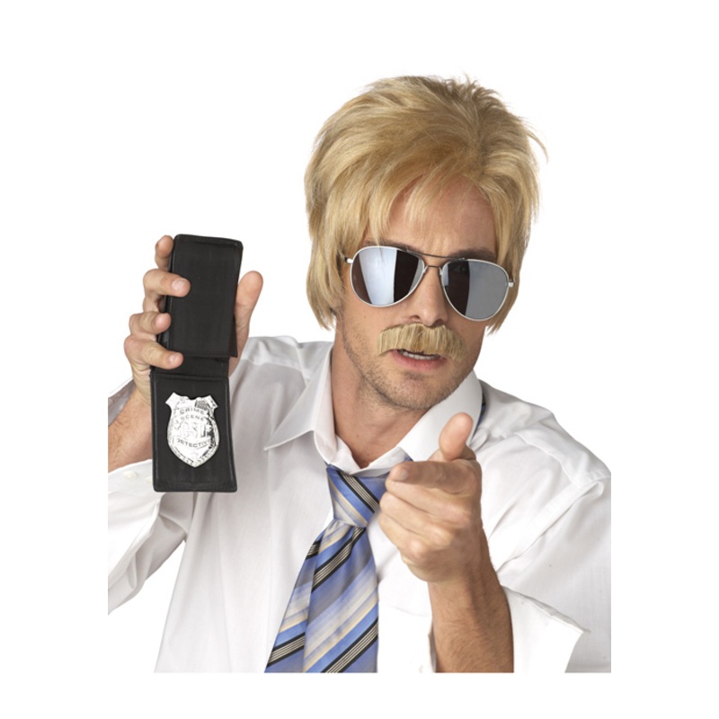 Ace Detective Costume Wig and Moustache (Blonde)