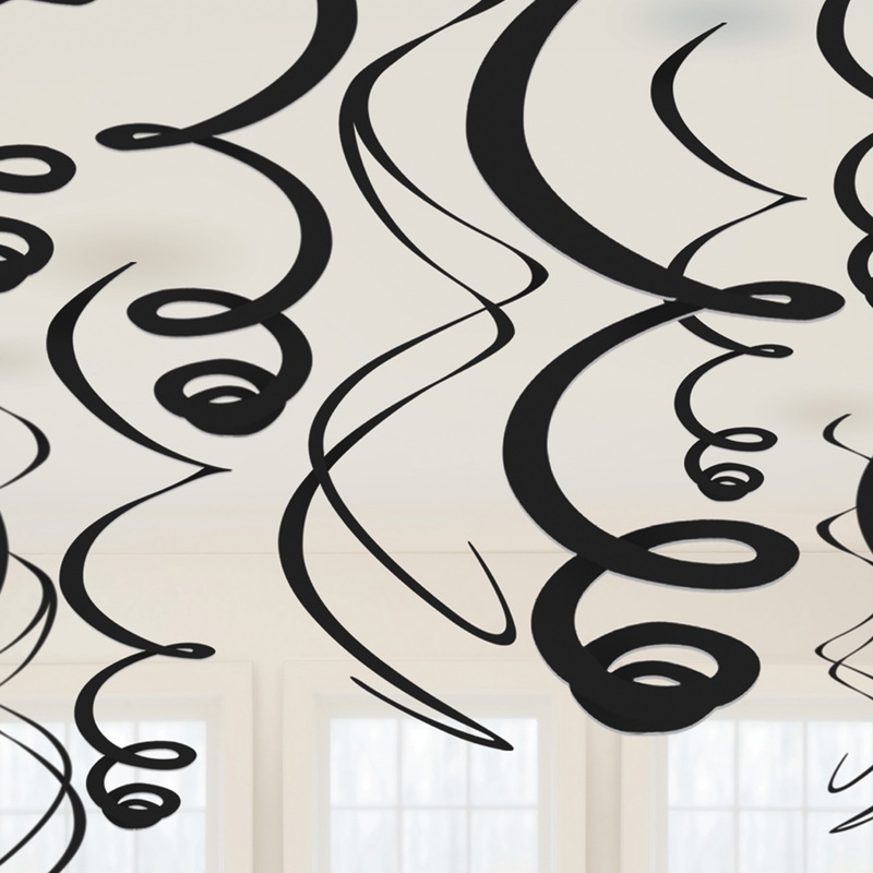 12 Hanging Spiral Swirls Black 55.8cm