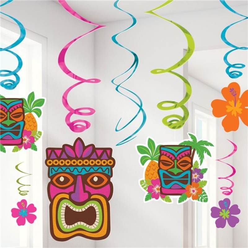 12 luau party spiral hangers 55cm