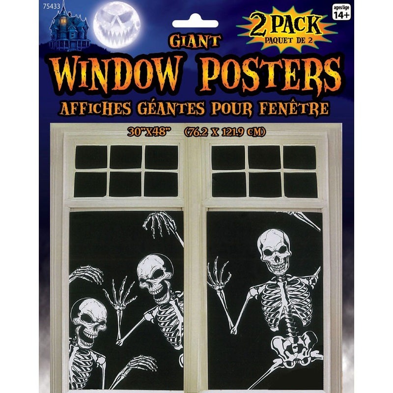 2 window pictures skeletons Halloween 30x48cm