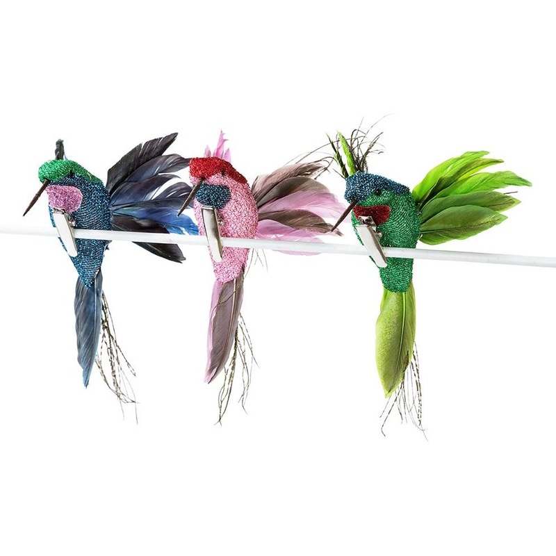 3 tropical hummingbird decoration clips