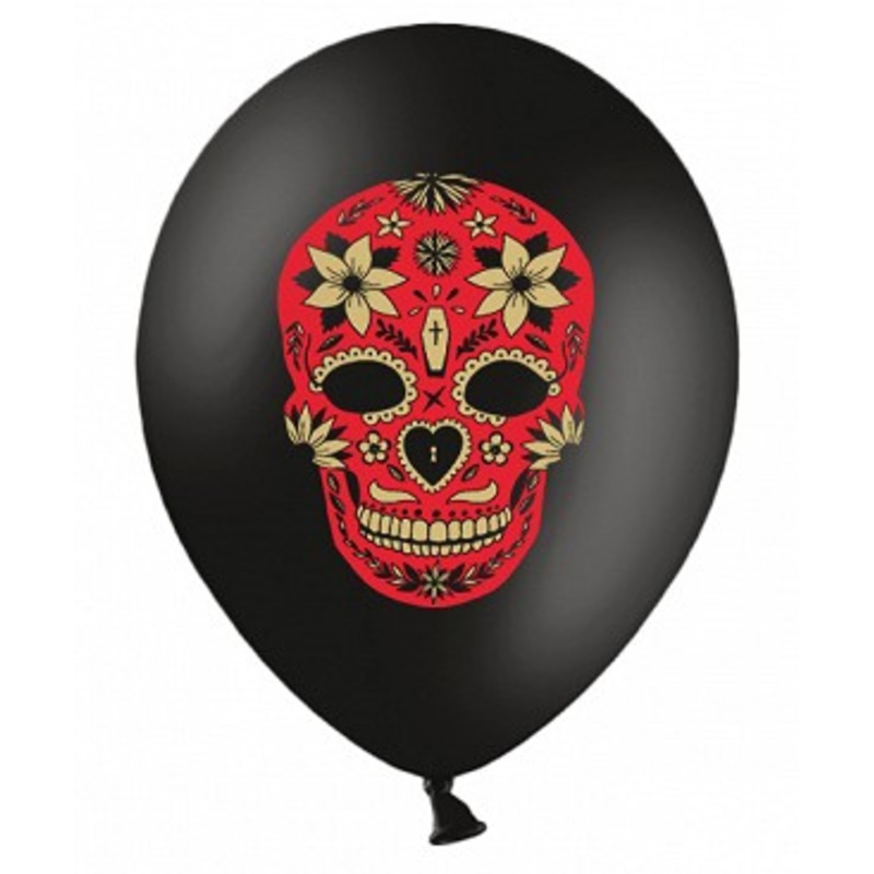 6 Day of the Dead Skull Balloons Black 30cm