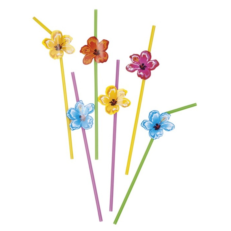 6 Hawaii hibiscus straws colored