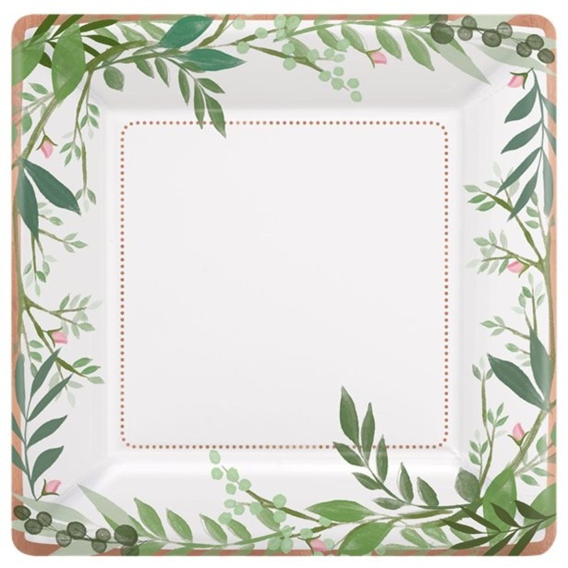 8 green love paper plates 26cm