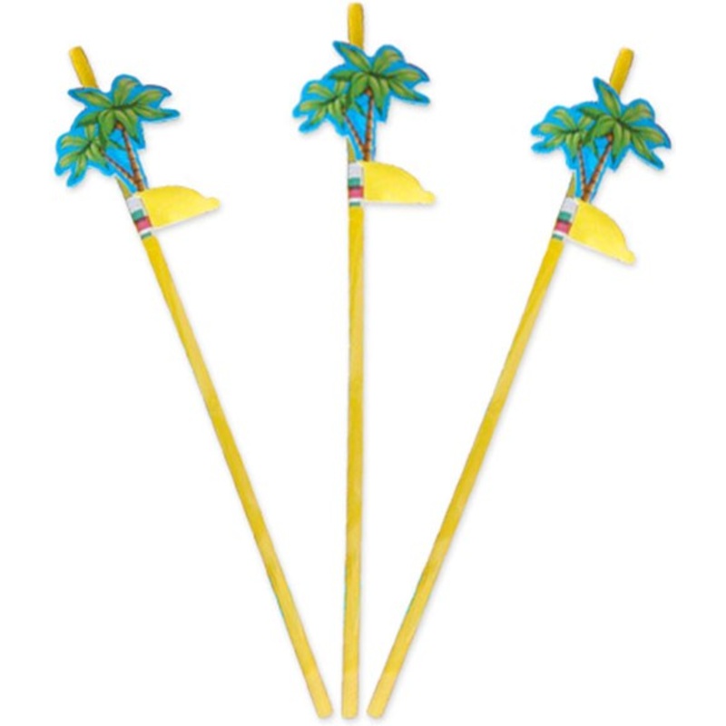 8 Palm Beach Party straws yellow