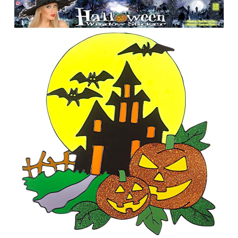 Glittering window sticker Halloween landscape 36cm