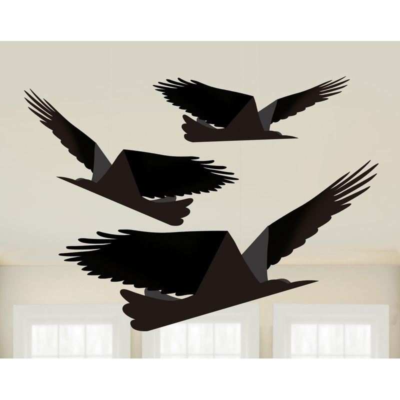 3 Halloween paper ravens