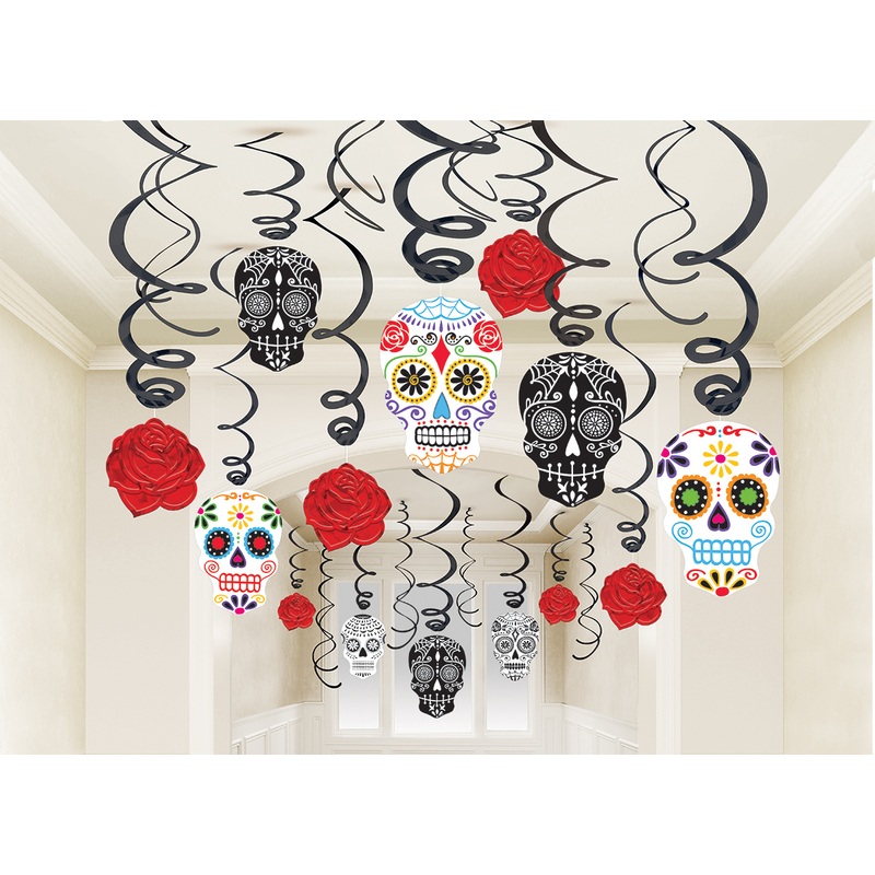 30 Day of the Dead Spiral Hangers 60cm