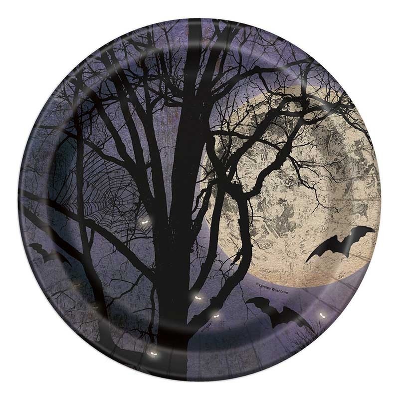 8 large Halloween paper plates Spooky Night