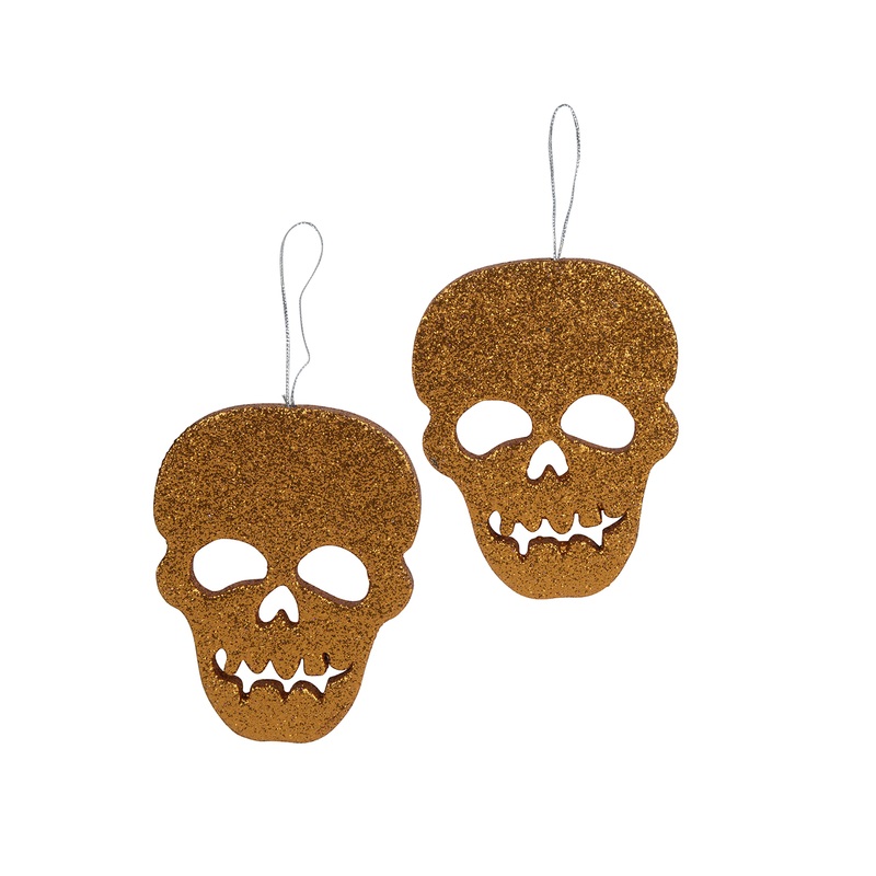 Happy Halloween glitter skulls set of 2 8x10.5x0.8cm