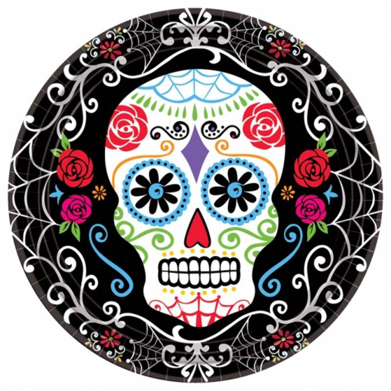 10 Dia de los Muertos Paper Plates 23cm