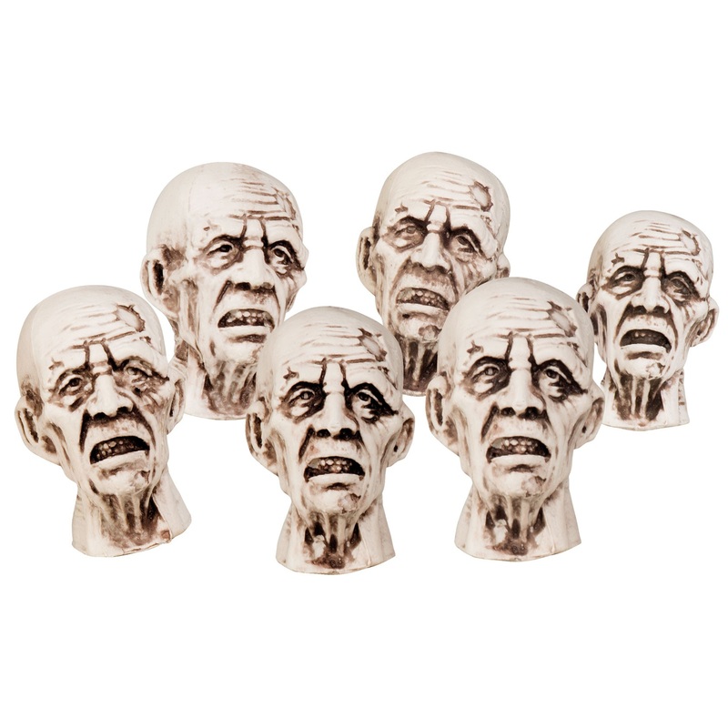 6 Halloween zombie heads 8 x 5cm