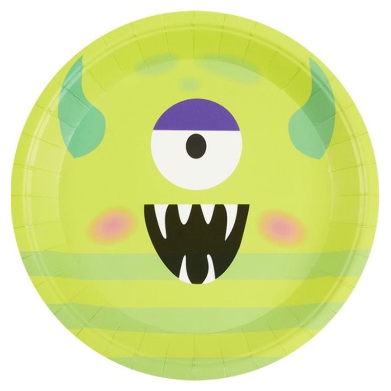 8 Monster Party plates in green 23cm