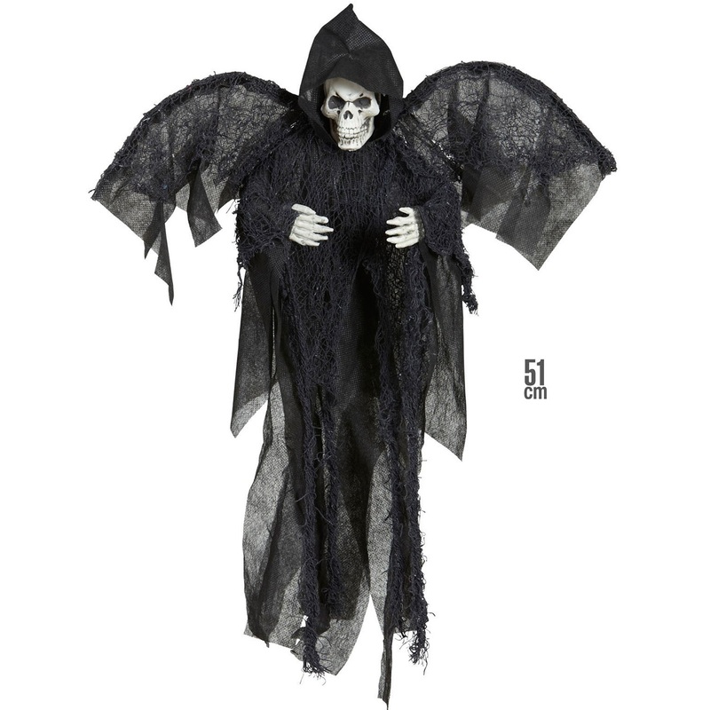Small black angel of death in hooded cape 51cm