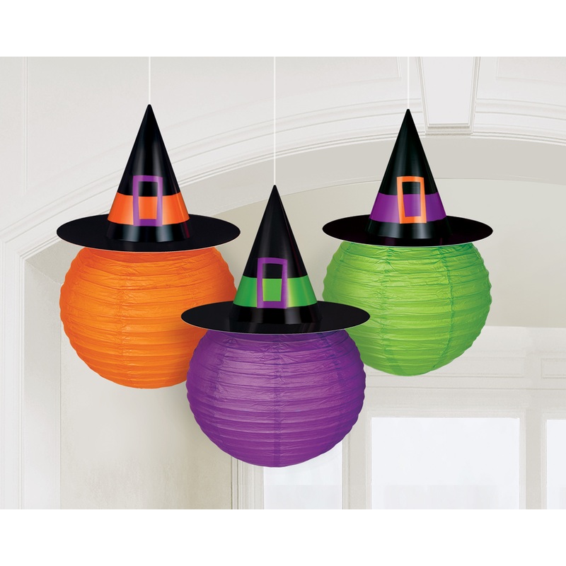 3 witch ride lanterns 24cm