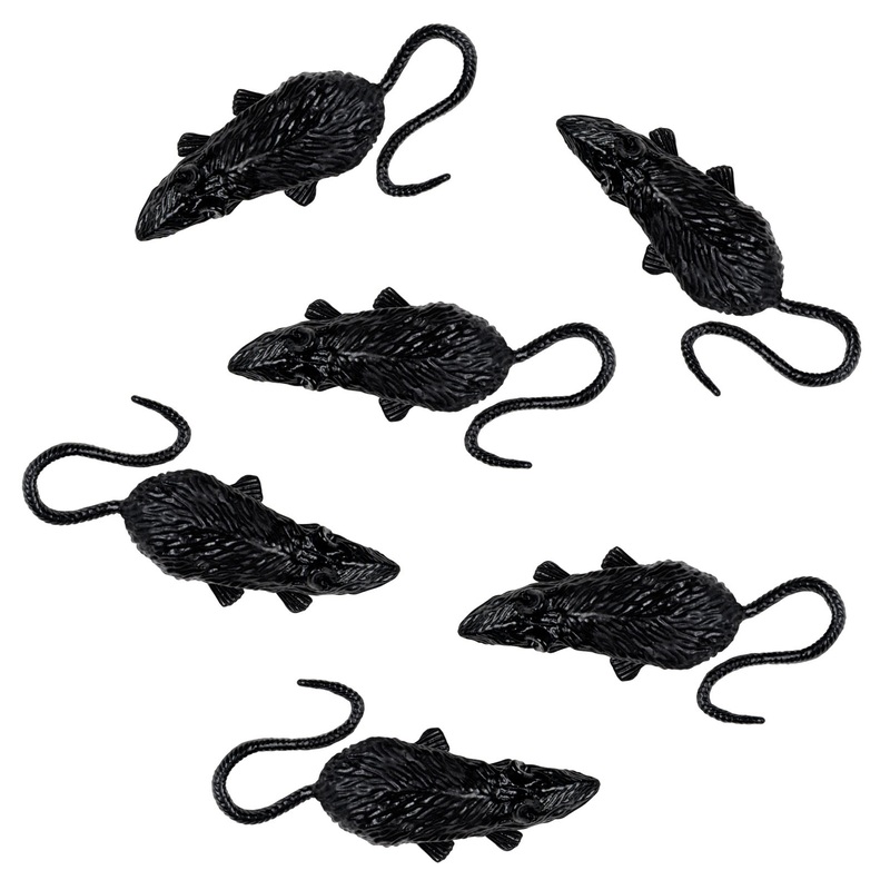 6 black mice as Halloween decorations