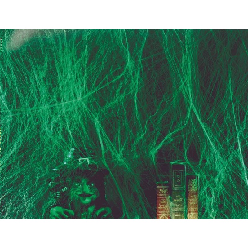 Cobweb Fabric with Spiders Green 60g