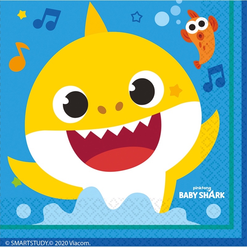 16 Baby Shark Family napkins 33cm