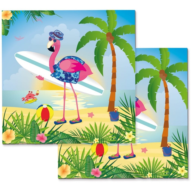 20 surfer flamingo napkins 33cm