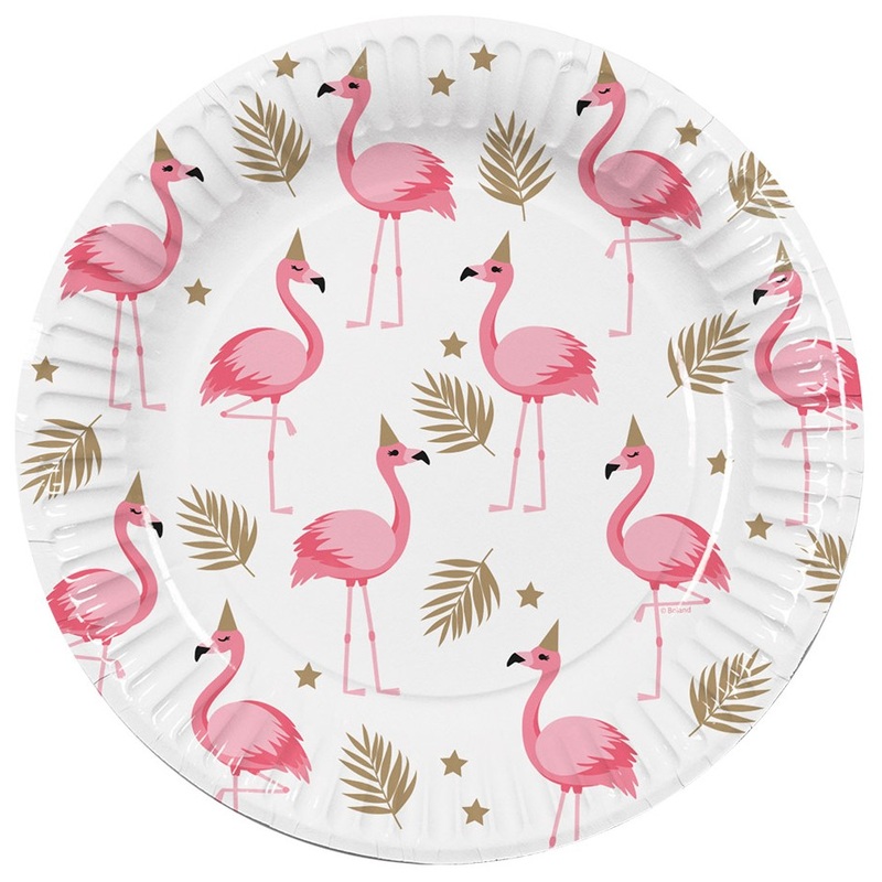 6 Flamingo Paper Plates White 23cm