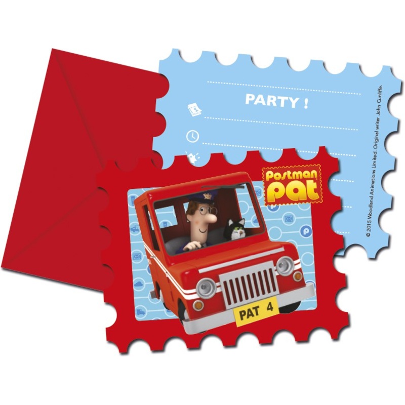 6 Postman Pat Adventure Invitation Cards 9x14cm