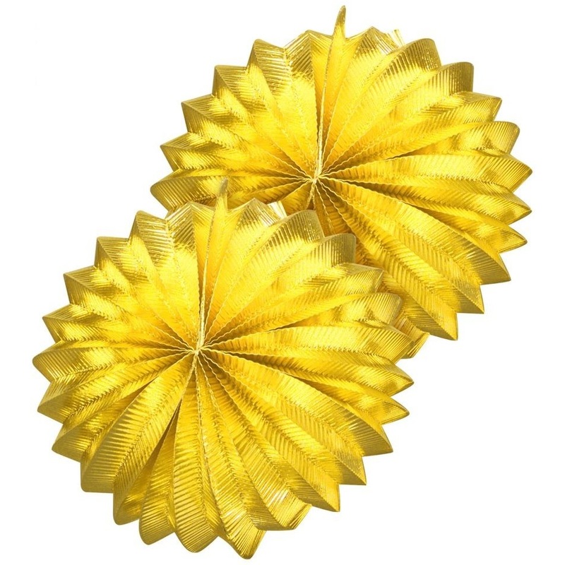 2 golden metallic lanterns 25cm