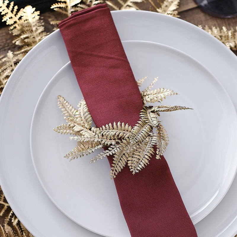 4 Golden Fern Napkin Rings
