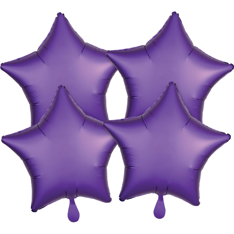 4 purple satin star balloons