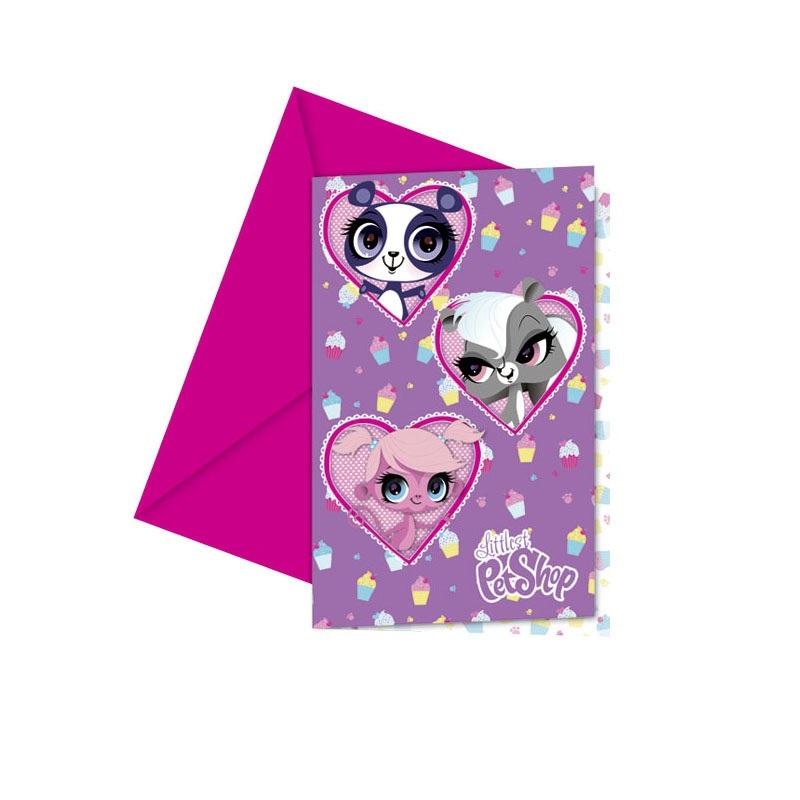 6 Littlest Pet Shop Cupcake Party Invitation Card 14 x 9cm