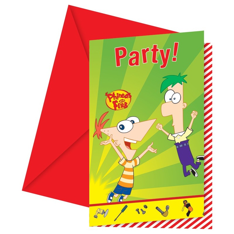 6 Phineas And Ferb Children's Birthday Invitation Cards