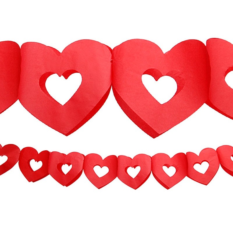Red paper heart garland 3m