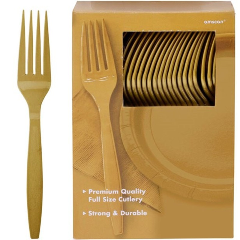 100 golden plastic forks Glory 20cm