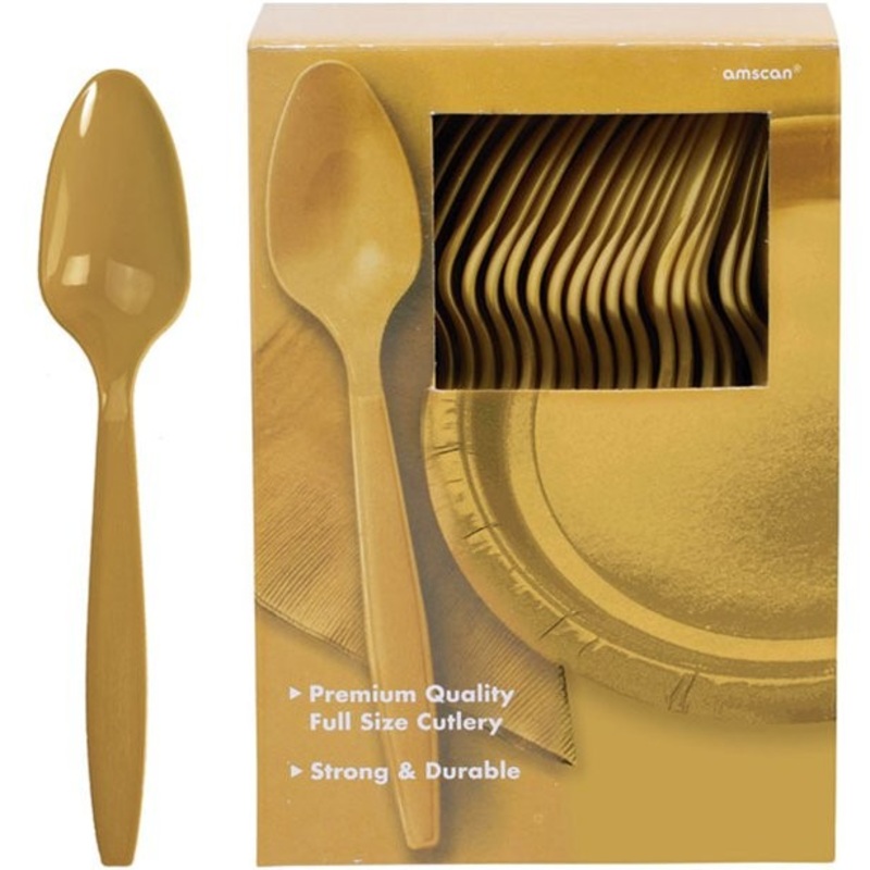 100 golden plastic spoons Glory 20cm