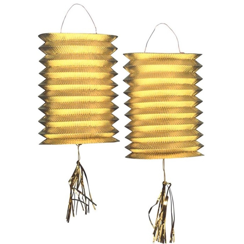 2 Train Lanterns Gold Metallic 25cm