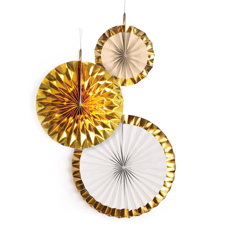3 shiny gold paper rosettes