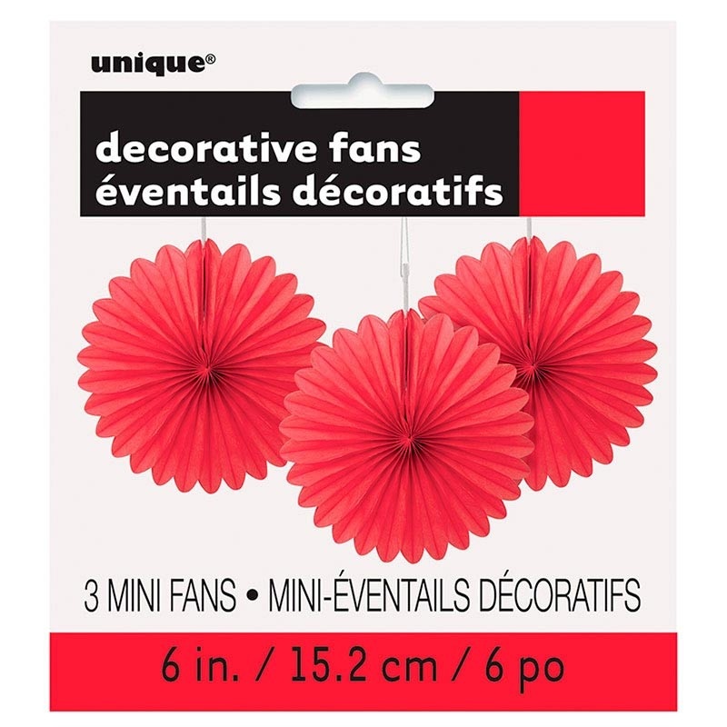 3 stylish hanging decoration fans Iris Red 15cm