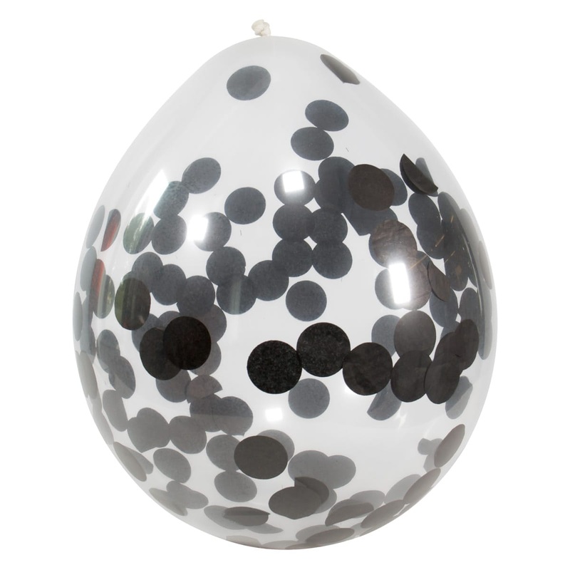 4 black confetti balloons